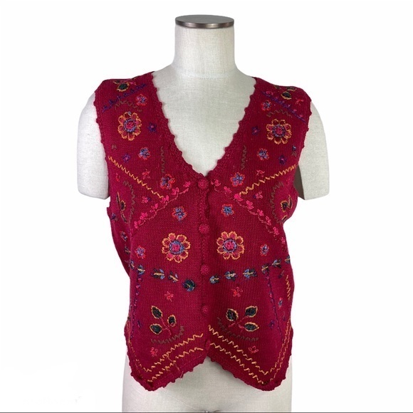 Vintage Sweaters - Vintage Jenny Floral Embroidered Sweater Vest Med.
